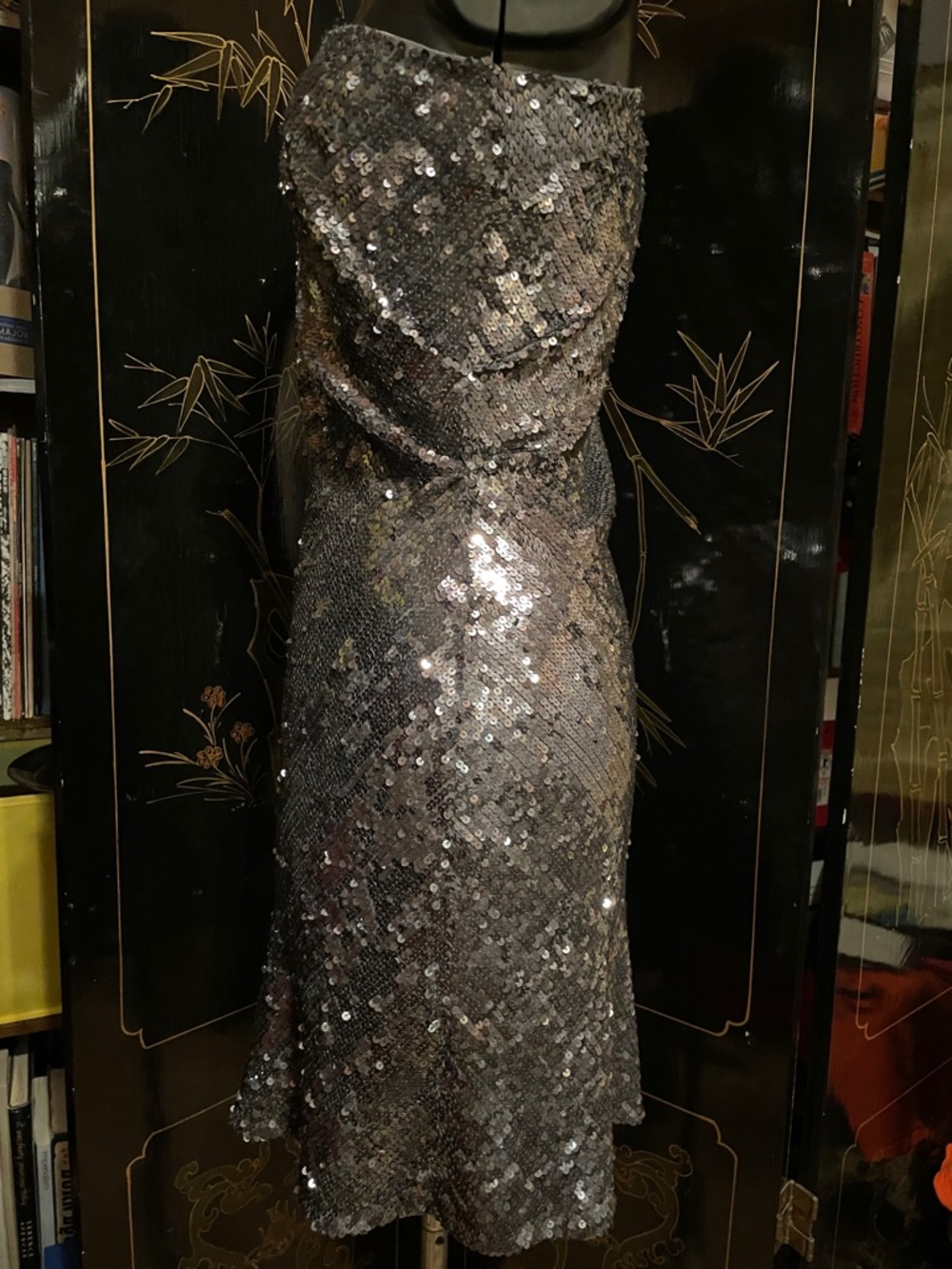 NWT ABS One-Shoulder Sequin Dress in Charcoal - Picture 6 of 6